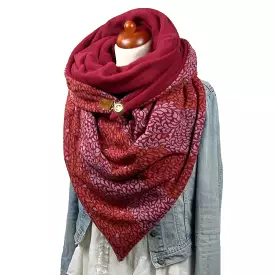 Women Cotton Plus Thick Keep Warm Winter Outdoor Casual Floral Pattern Multi-purpose Scarf Shawl