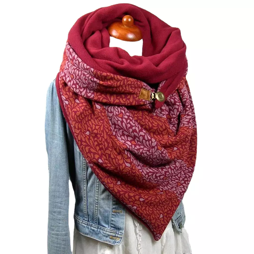 Women Cotton Plus Thick Keep Warm Winter Outdoor Casual Floral Pattern Multi-purpose Scarf Shawl