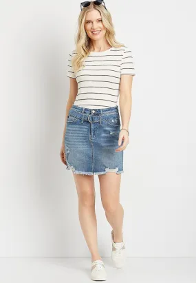 Women Maurices Bottoms | Kancan High Rise Belted Ripped Utility Denim Skirt