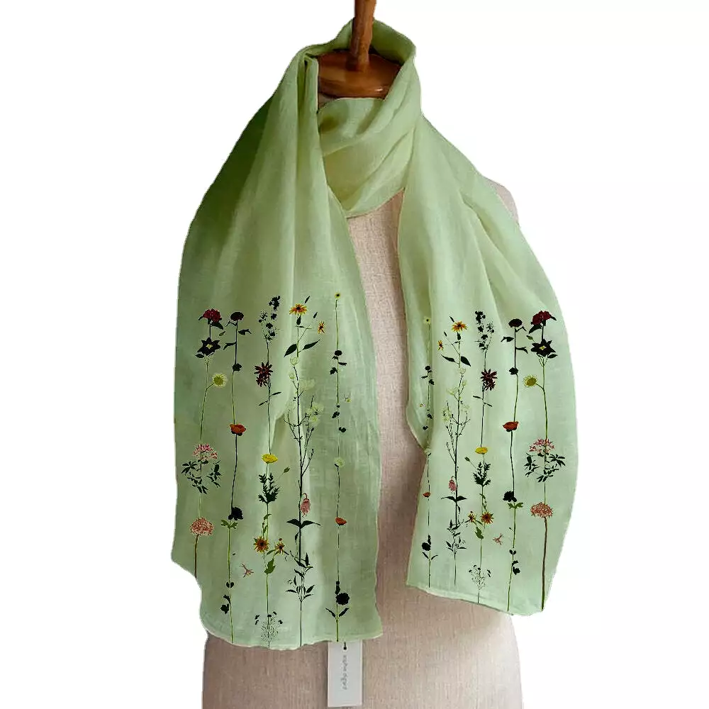 Women Multi-purpose Lightweight Floral Pattern Elegant Long Scarf Shawl