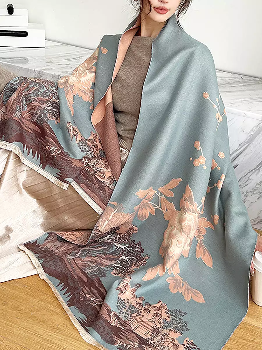 Women Vintage Flower Print Winter Scarf Shawl