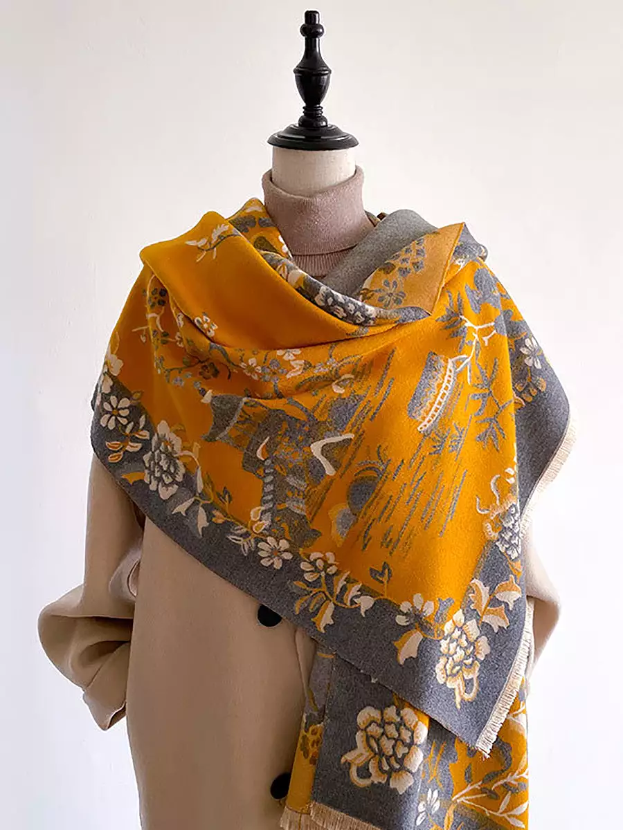 Women Winter Elegant Print Flower Scarf Shawl