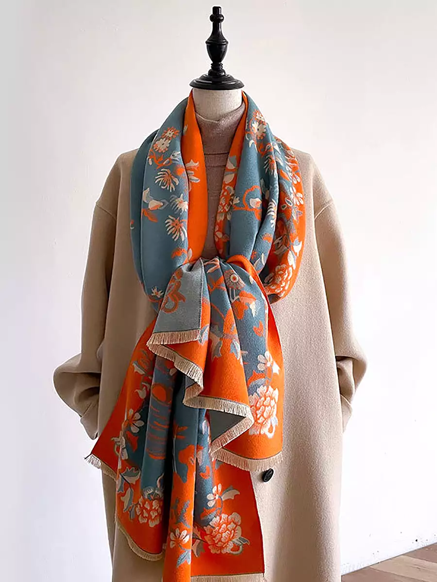 Women Winter Elegant Print Flower Scarf Shawl