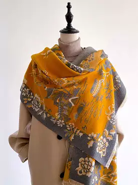 Women Winter Elegant Print Flower Scarf Shawl