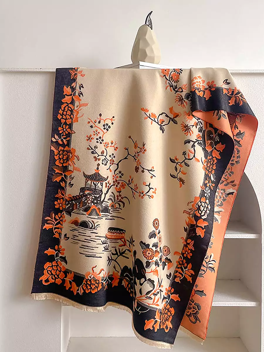 Women Winter Elegant Print Flower Scarf Shawl