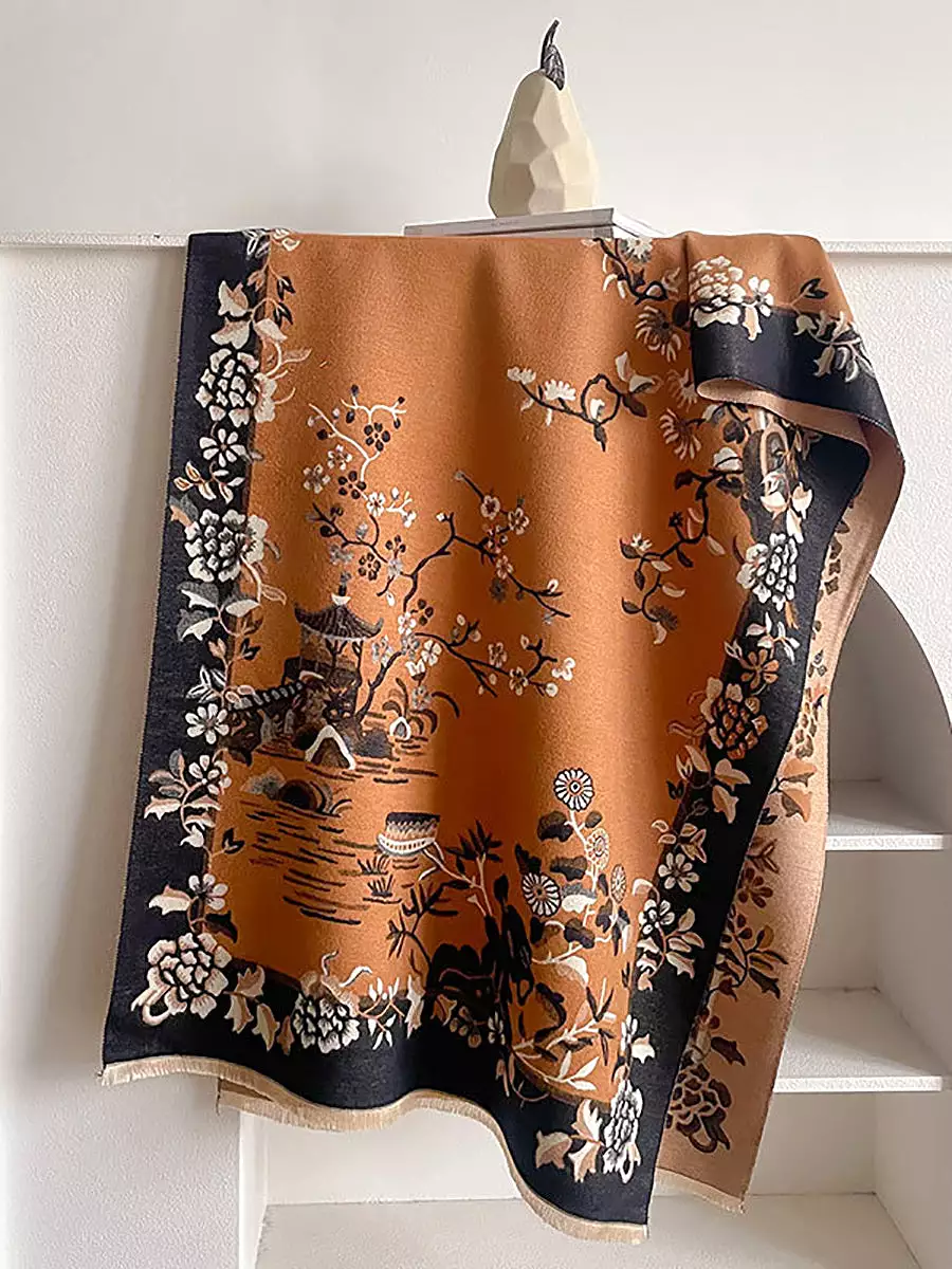 Women Winter Elegant Print Flower Scarf Shawl