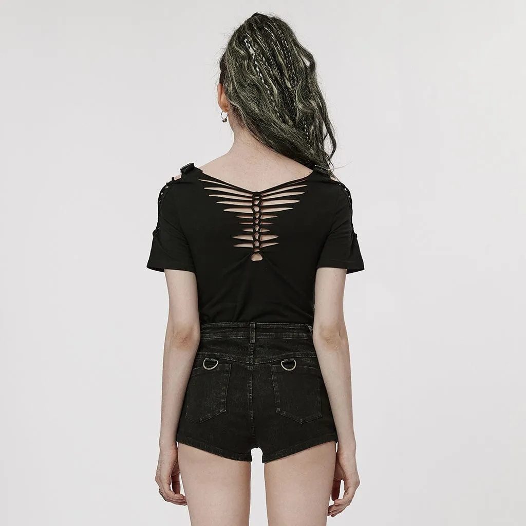 Women's Punk Ripped Buckle Shirt