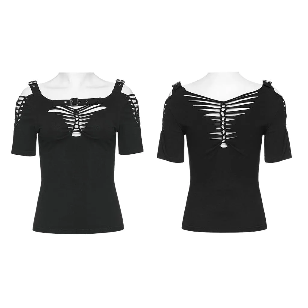 Women's Punk Ripped Buckle Shirt