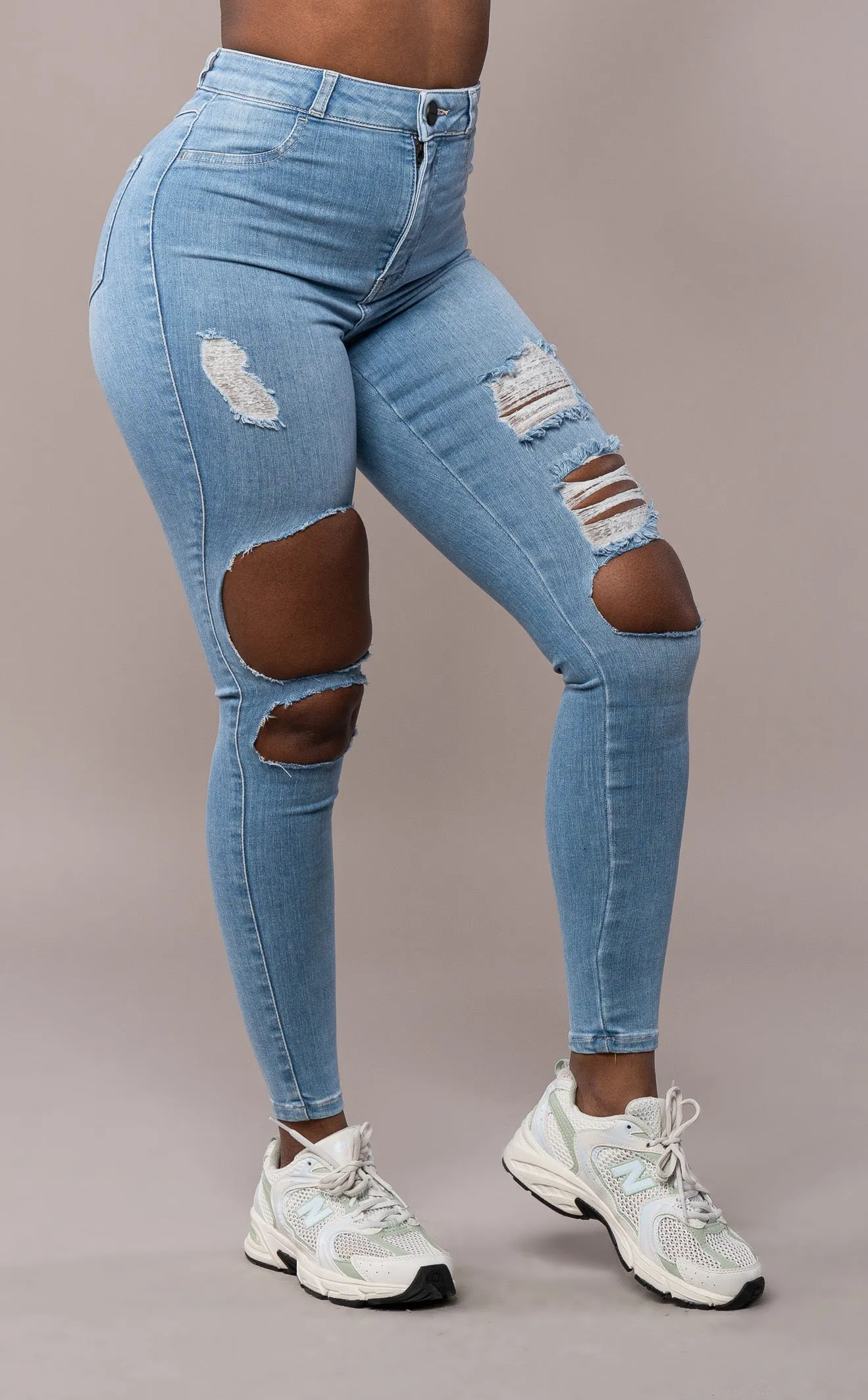 Womens Regular V2 Super Ripped High Waisted Fitjeans - Arctic Light Blue