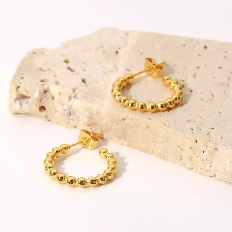 Women's Small Gold Beads Round Bead C-shaped Earrings