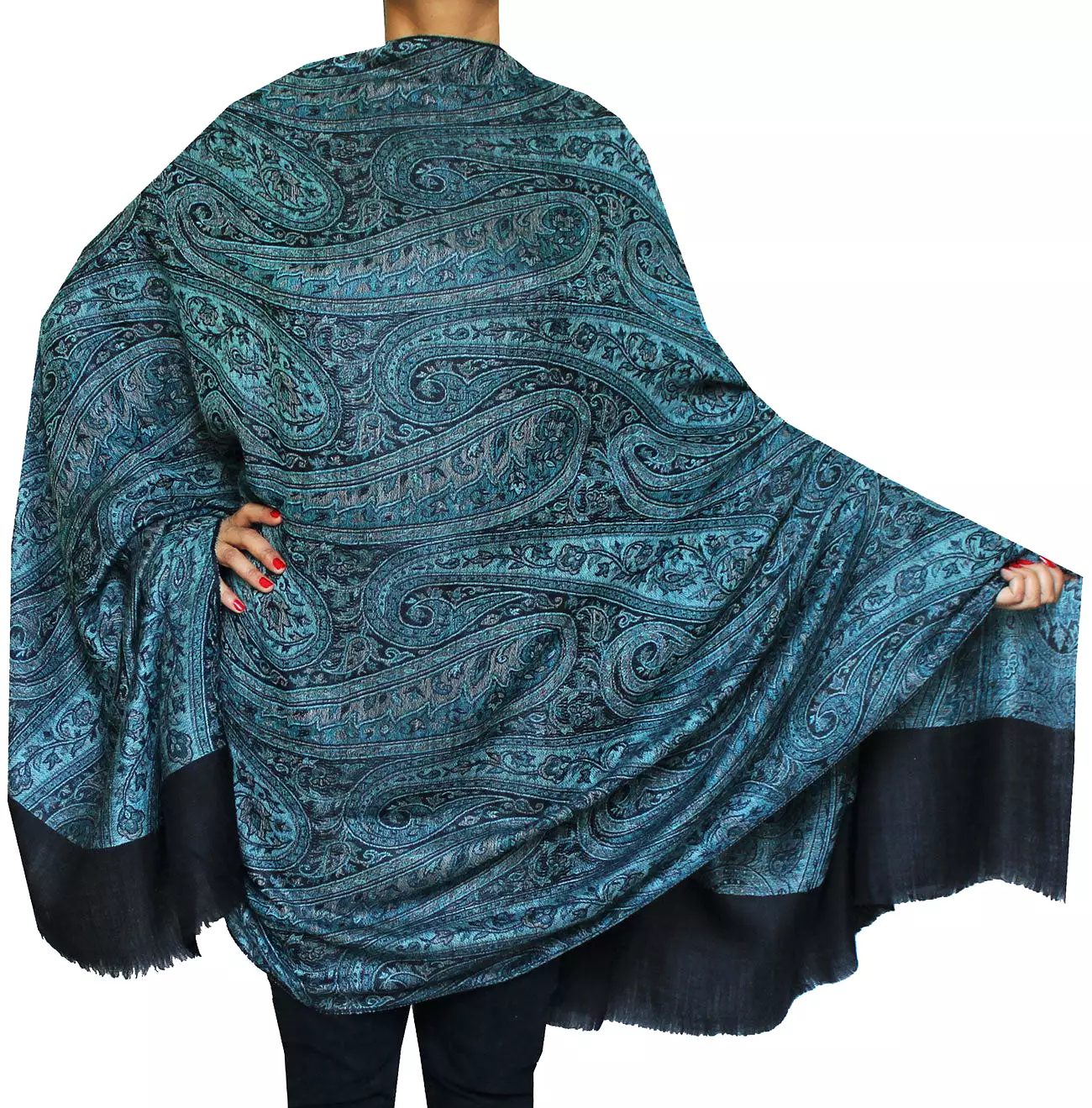 Women's Wool Shawl Paisley Indian Scarves Wraps (82 x 42 inches)