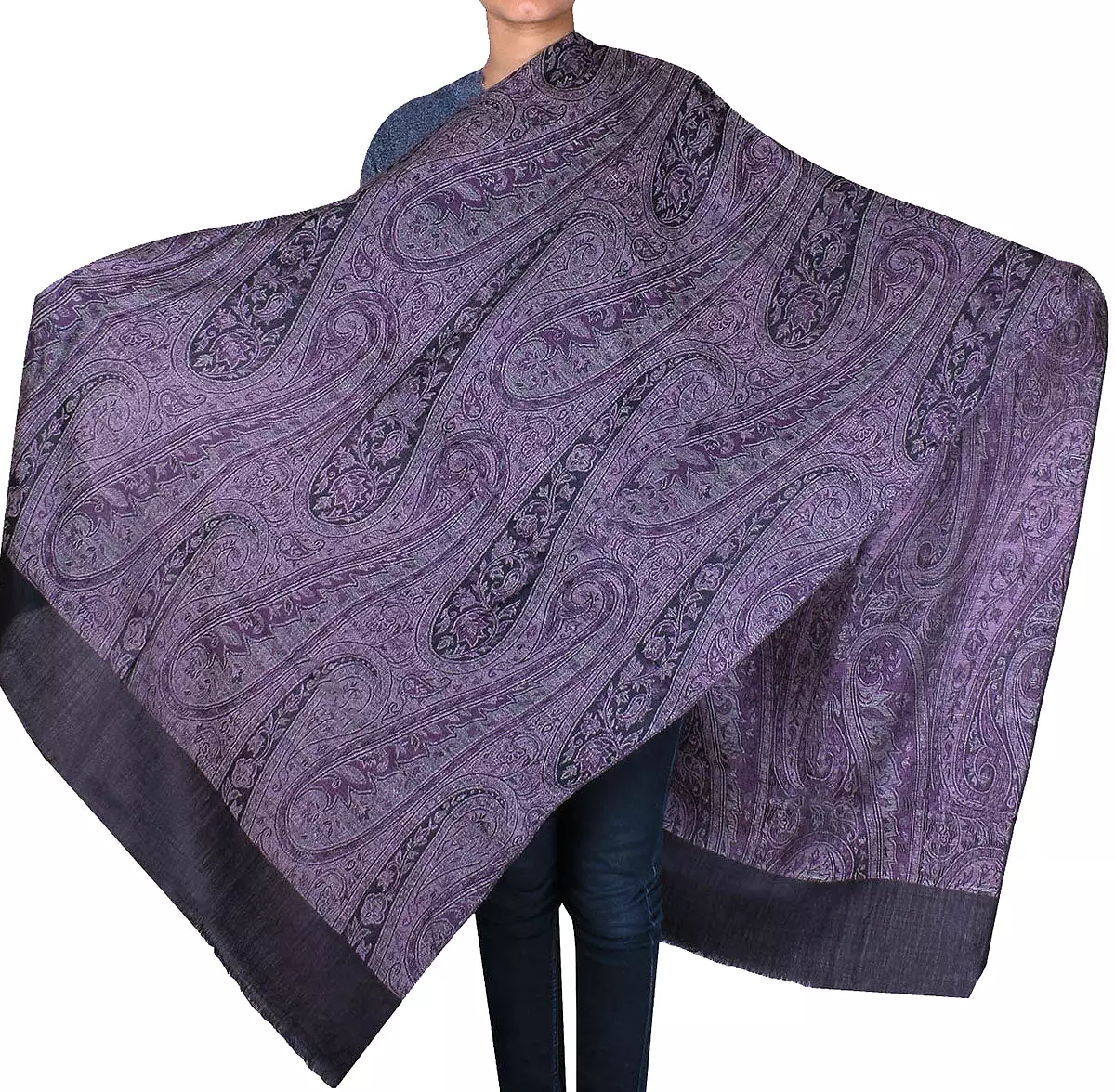 Women's Wool Shawl Scarves Paisley Indian Clothing (80 x 40 inches)