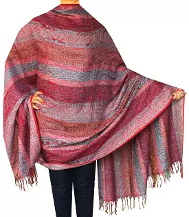 Wool Jamawar Shawl Scarves Paisley Womens Indian Clothing (82 x 42 inches)