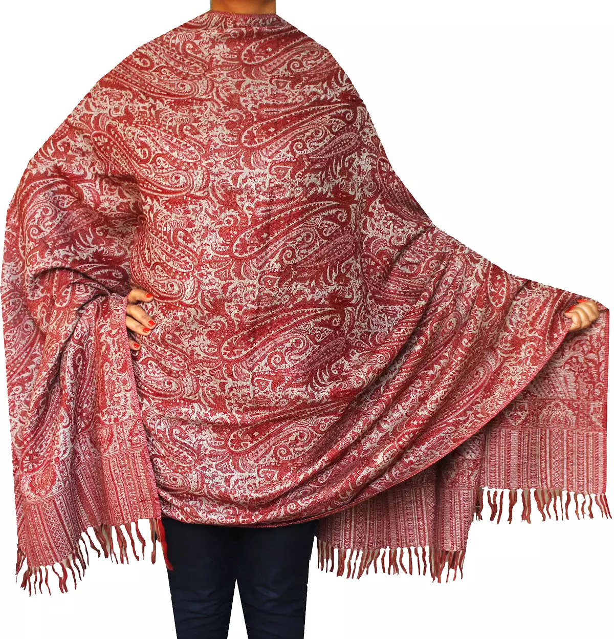 Wool Jamawar Shawl Scarves Paisley Womens Indian Clothing (82 x 42 inches)