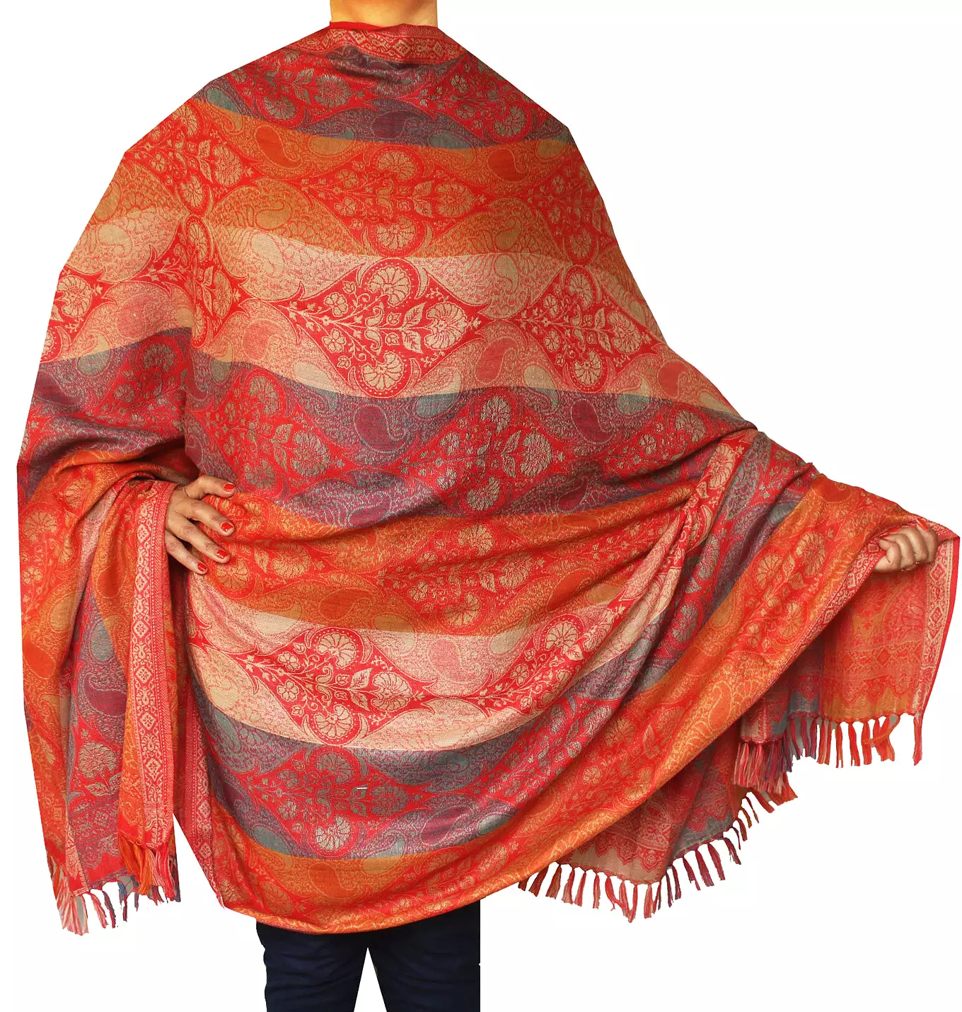 Wool Jamawar Shawl Scarves Womens Indian Clothing (82 x 42 inches)