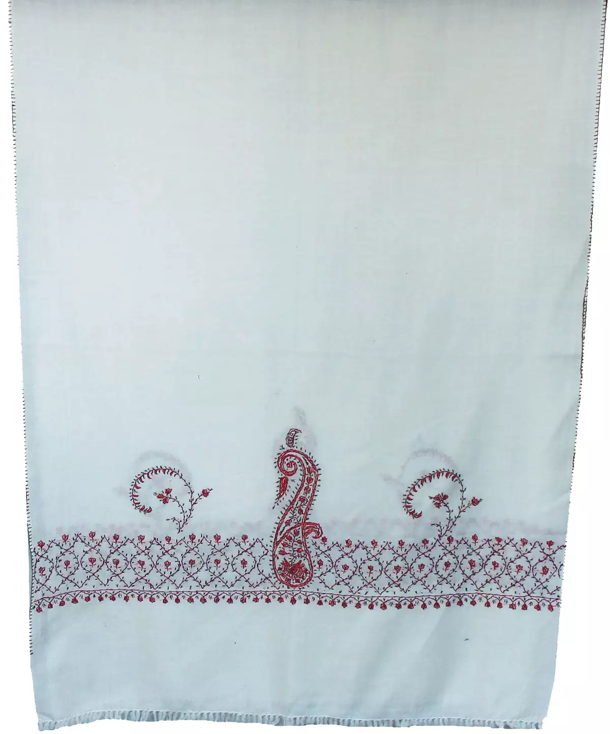 Woolen Hand Embroidered Scarf Shawl Womens Gift (76 x 28 inches, Off-White)