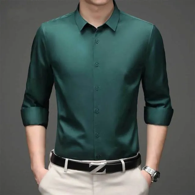 Xituodai Green Mens Dress Shirts 2022 Brand New Superfine Long Sleeve Shirt Men Slim Fit Elastic Breathable Non-Iron Quality Shi