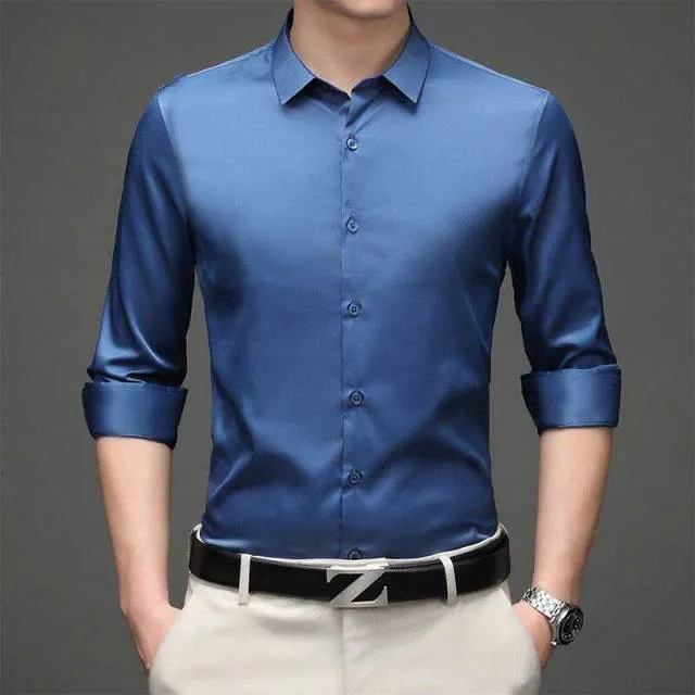 Xituodai Green Mens Dress Shirts 2022 Brand New Superfine Long Sleeve Shirt Men Slim Fit Elastic Breathable Non-Iron Quality Shi