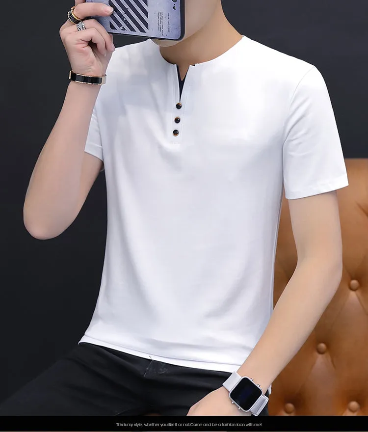 Xituodai  Summer Top Men T-shirt Casual Short Sleeve Cotton Business T-shirts Men Slim Fil Solid Color Cotton T Shirt Men Fashio