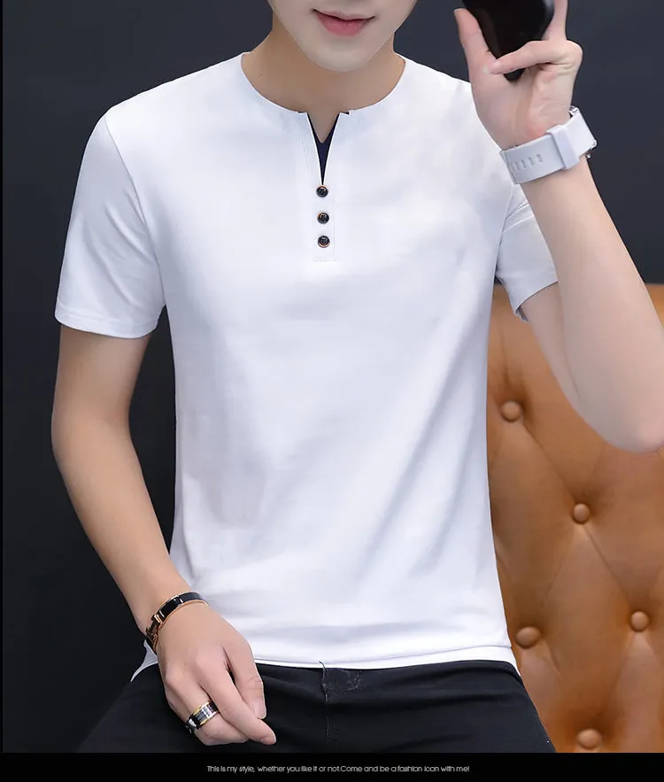 Xituodai  Summer Top Men T-shirt Casual Short Sleeve Cotton Business T-shirts Men Slim Fil Solid Color Cotton T Shirt Men Fashio