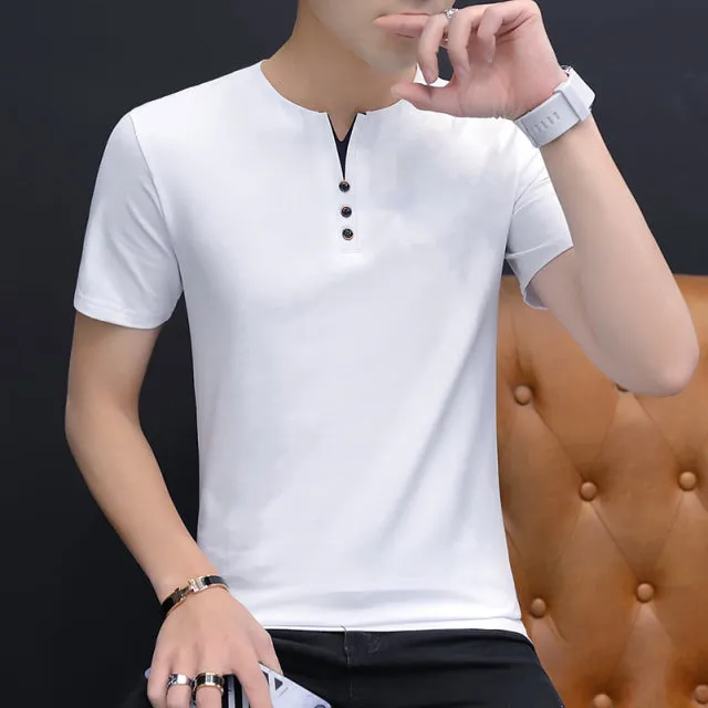 Xituodai  Summer Top Men T-shirt Casual Short Sleeve Cotton Business T-shirts Men Slim Fil Solid Color Cotton T Shirt Men Fashio